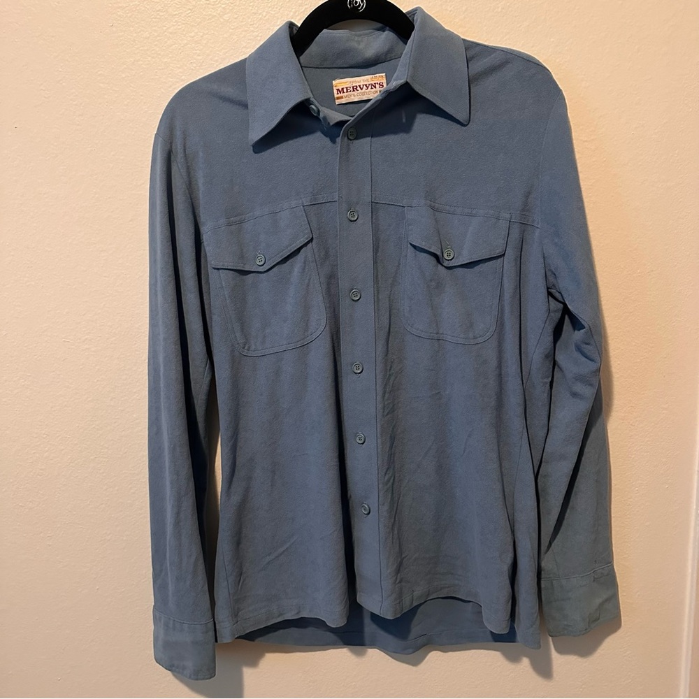 70s vintage Mervyns men’s collection 15 M 15.5 blue suede button down medium
